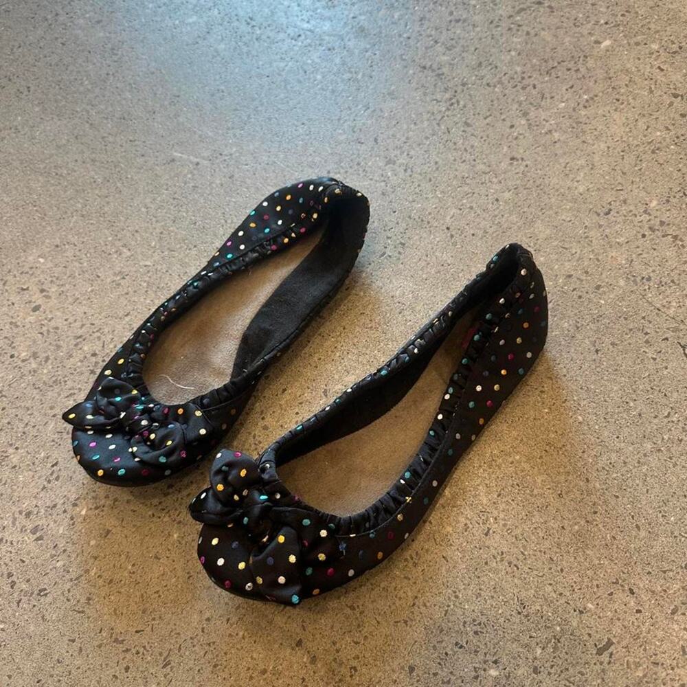 K9 women’s 9.5 flats Black polka dot ballet flats with multicolored Y2K